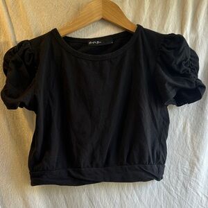 Black Puff Sleeve Crop Top